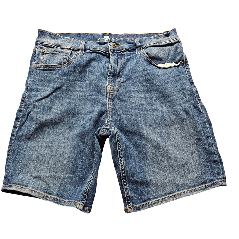 7 For All Mankind The Straight Denim Shorts Mens 35 Blue Medium Wash Casual 5001